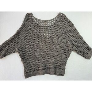 Anne Klein Mesh Crochet Boho Rustic Loose Open Knit Sweater Neutral Netted Net S